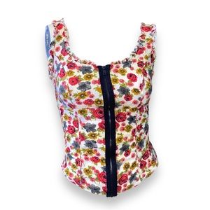 Vintage-Inspired Floral Bustier Corset Top‎ Zip Front Sleeveless Size S